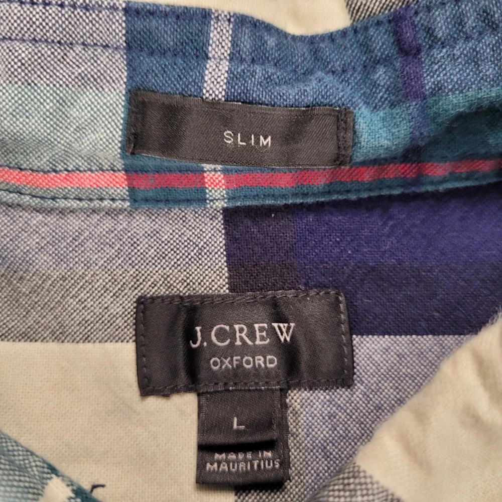 J. Crew‎ Oxford Shirt Slim Fit Plaid Button Down Long Sleeve L